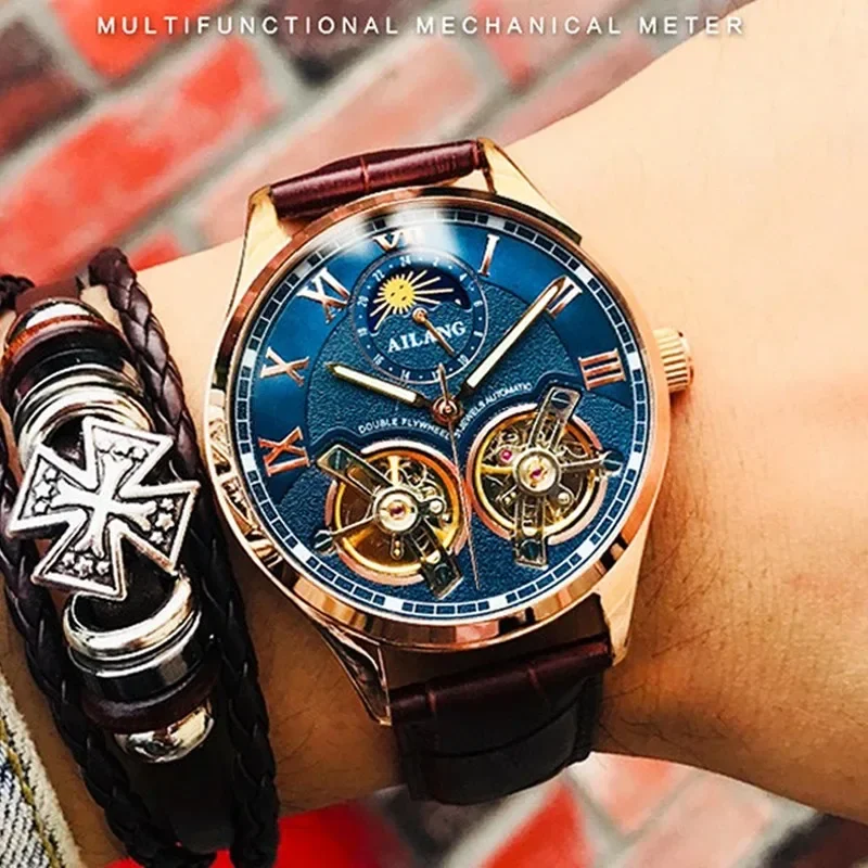 

2024 AILANG brand new watch men's mechanical watch automatic special forces hollow leather belt trend waterproof