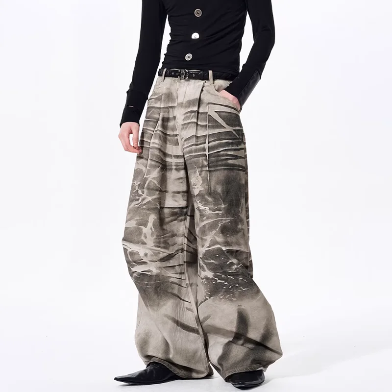 LUZHEN 2026 Spring Stylish Original Tie-dyed Pattern Vintage Style Straight Casual Pants Men Trendy Handsome Loose Jeans JY6371