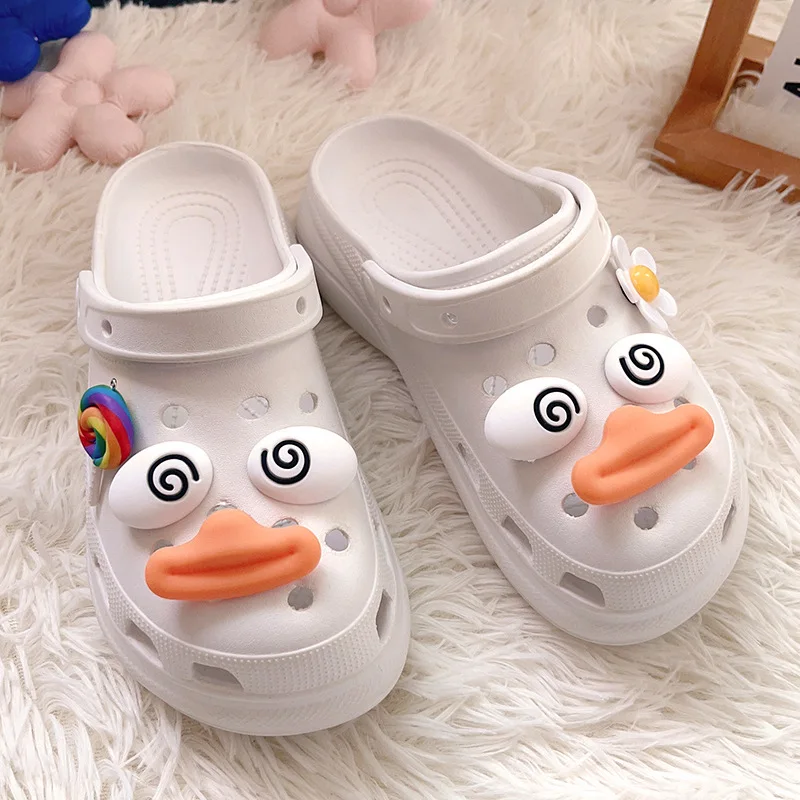 Cute Love Eye Little Yellow Duck Hole Shoe Charms Decoration Shoe Buckle Funny Swirl Eyes Duck Shoe Flower Accessories