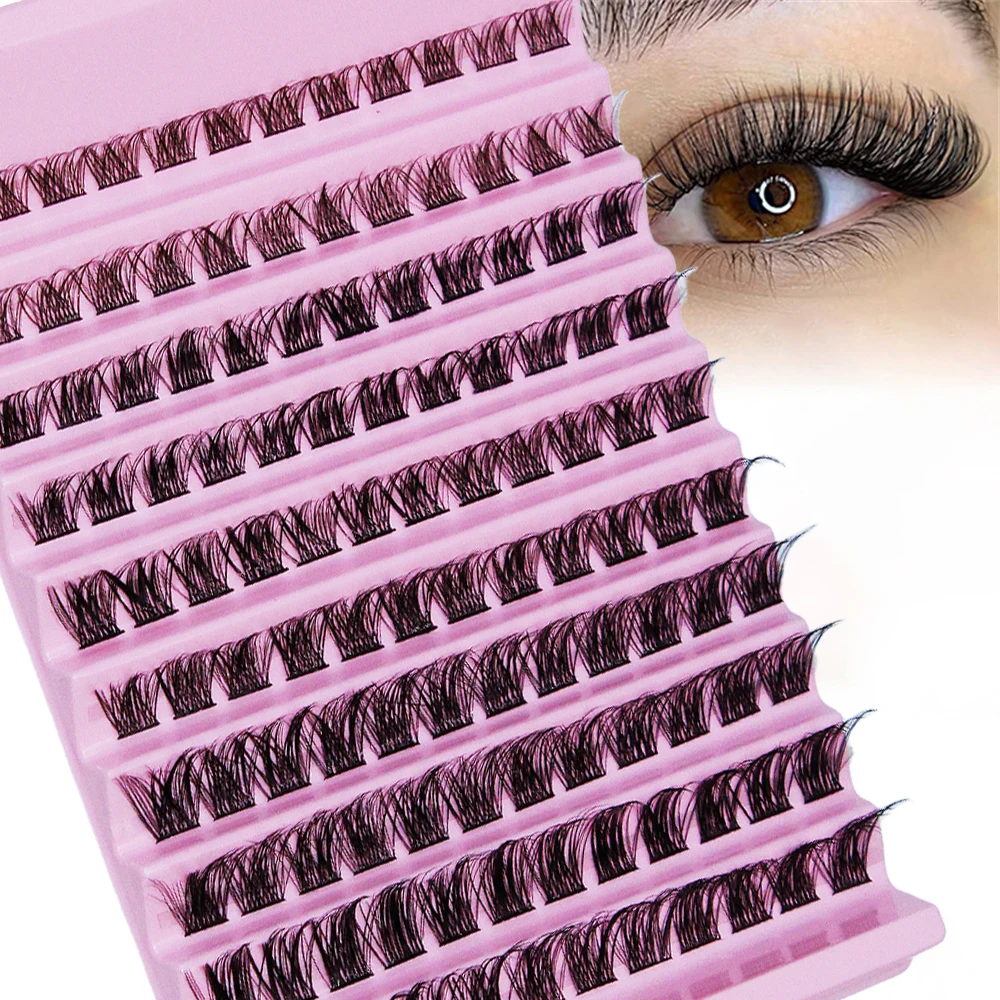 120pcs Cluster Lashes 8-16mm Wispy Individual Lashes Natural Look Lashes D Curl Fluffy Cluster Lashes DIY Eyelash Extension