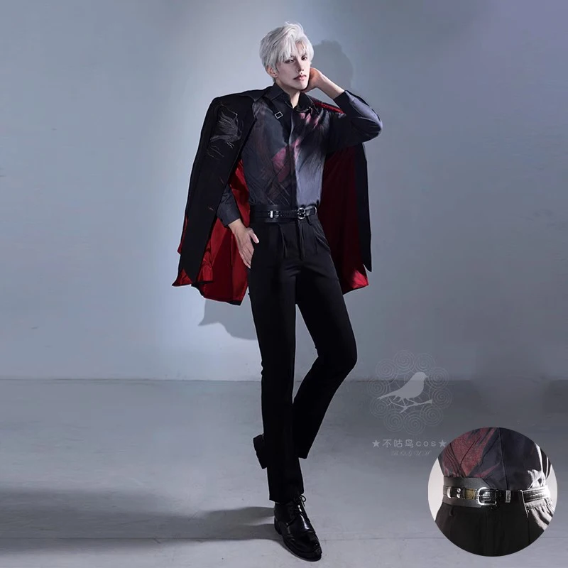 

Game Love and Deepspace Sylus Relentless Conqueror Cosplay Costume Men Wig Crimson Veil Uniform Suit Onychinus Halloween Party