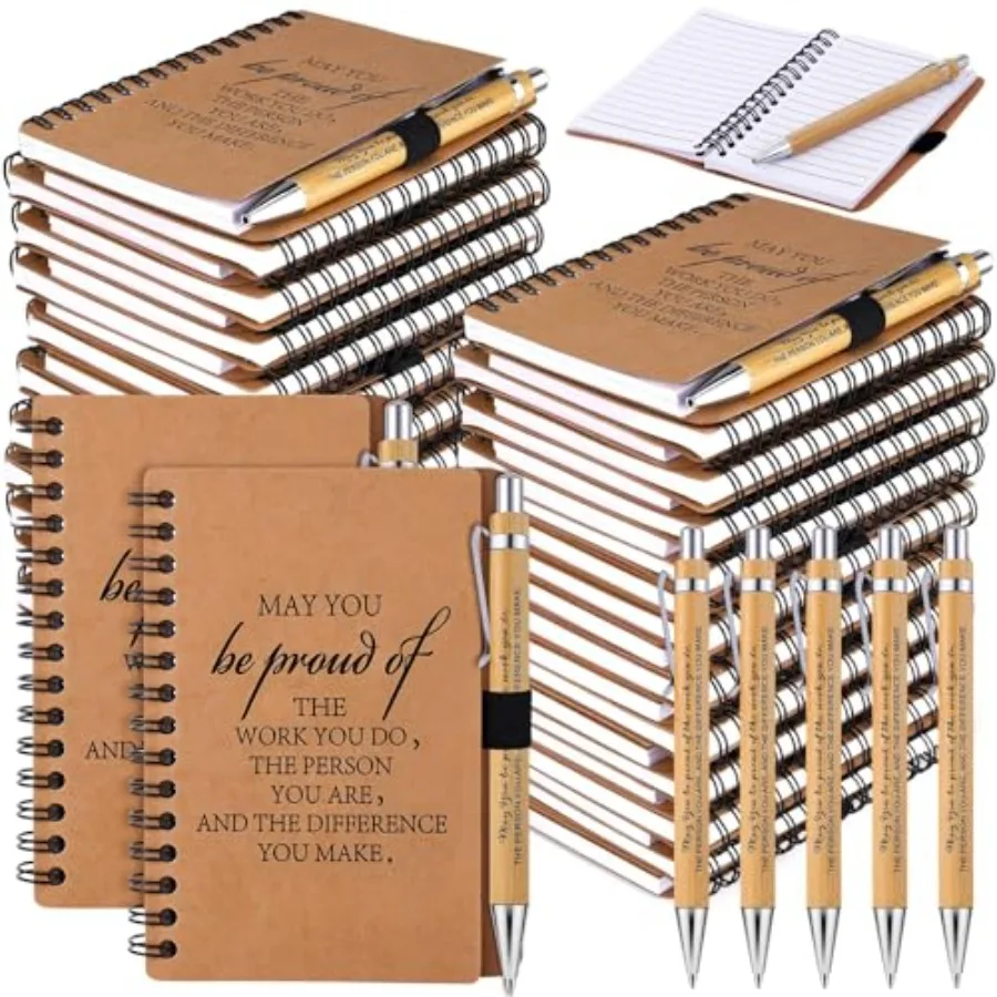 

80 Pcs Employee Appreciation Gifts Inspirational Spiral Notebooks Bulk Motivational Journals Bamboo Ballpoint Pens for Nurse Te