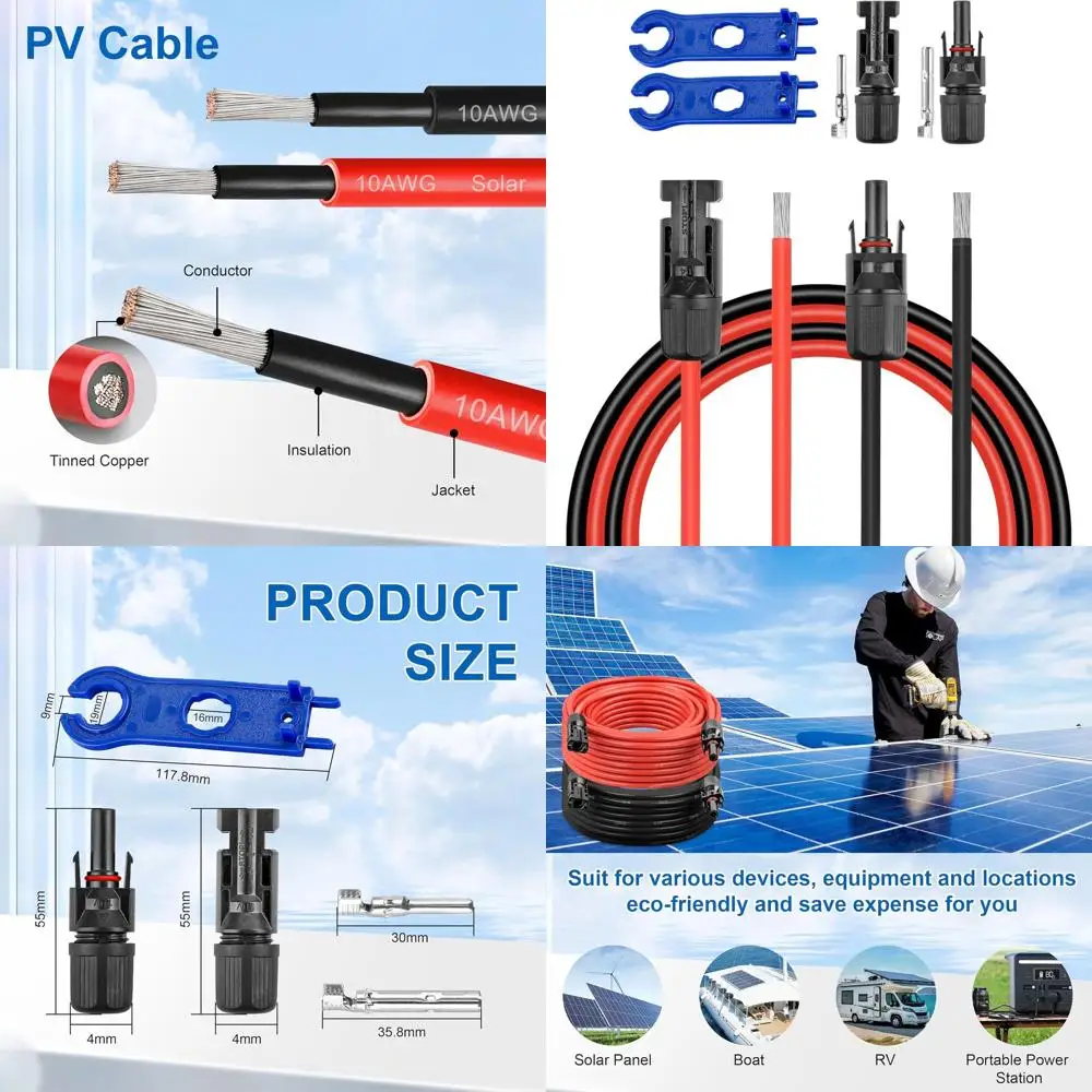 

50-футовый удлинительный кабель 10AWG для панелей солнечных батарей с разъемами Air и Male для солнечных систем