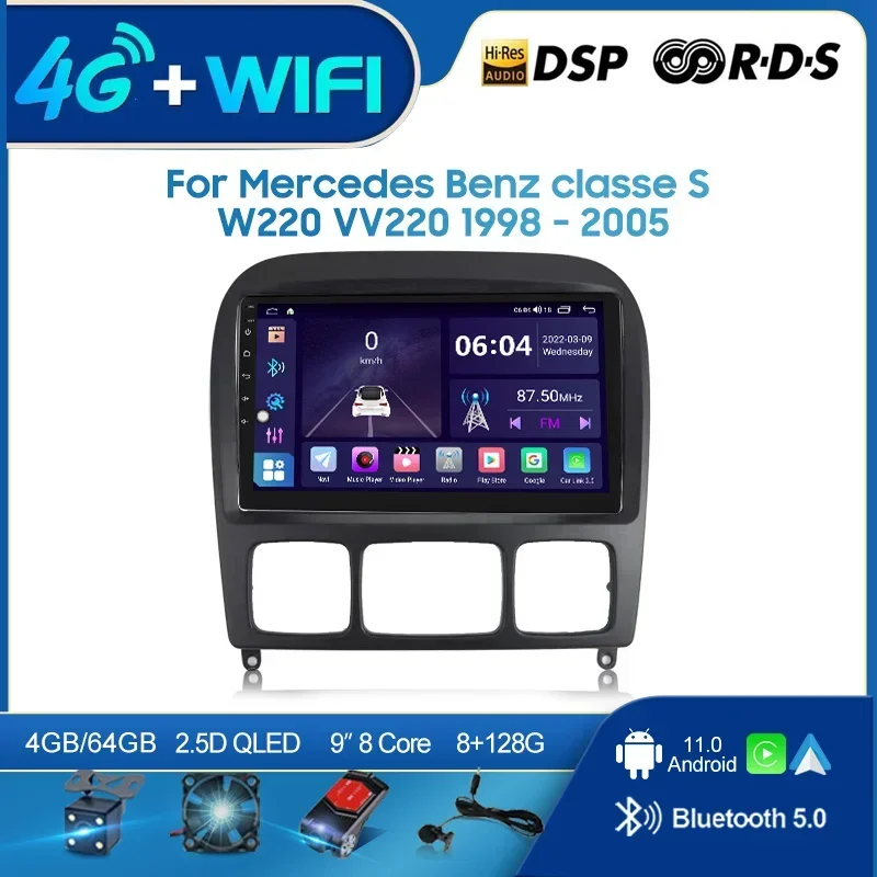 QSZN For Mercedes Benz classeS W220 VV220 1998-2005 2din Android 12.0Car Radio Multimedia Video Player GPS Navigation 4G Carplay