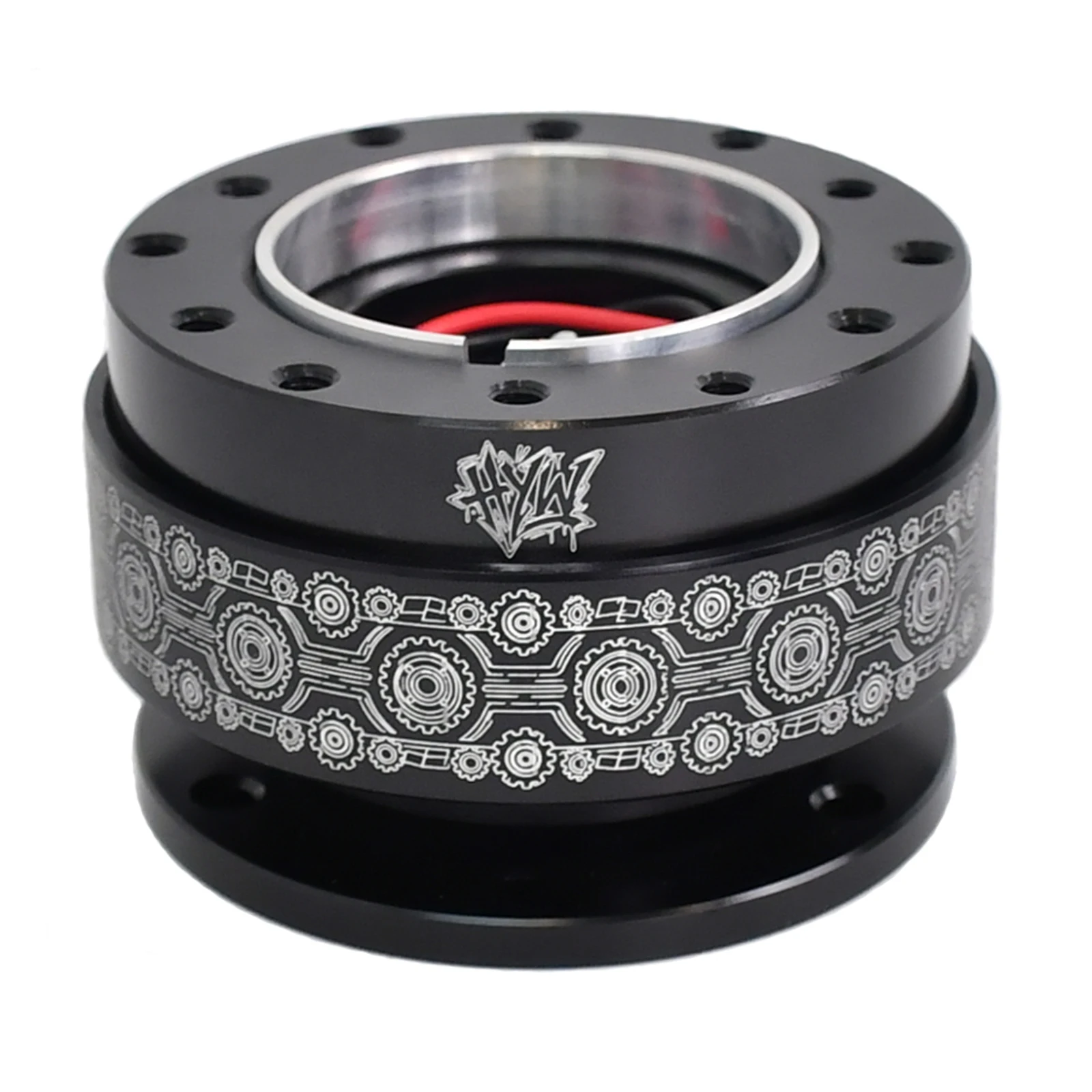Universal Steering Wheel Quick Release Hub Adapter Black Metal Gear Chain Laser Print JDM Drift Racing Car Interior Upgrade Kit