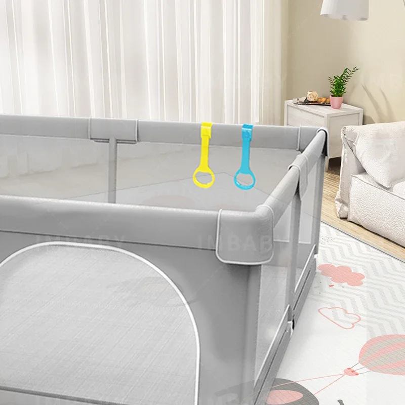 IMBABY Parque infantil para bebés Corralito gris claro para patio de juegos para bebés con anillo de tracción Barrera de seguridad para niños valla caja de bolas parque infantil