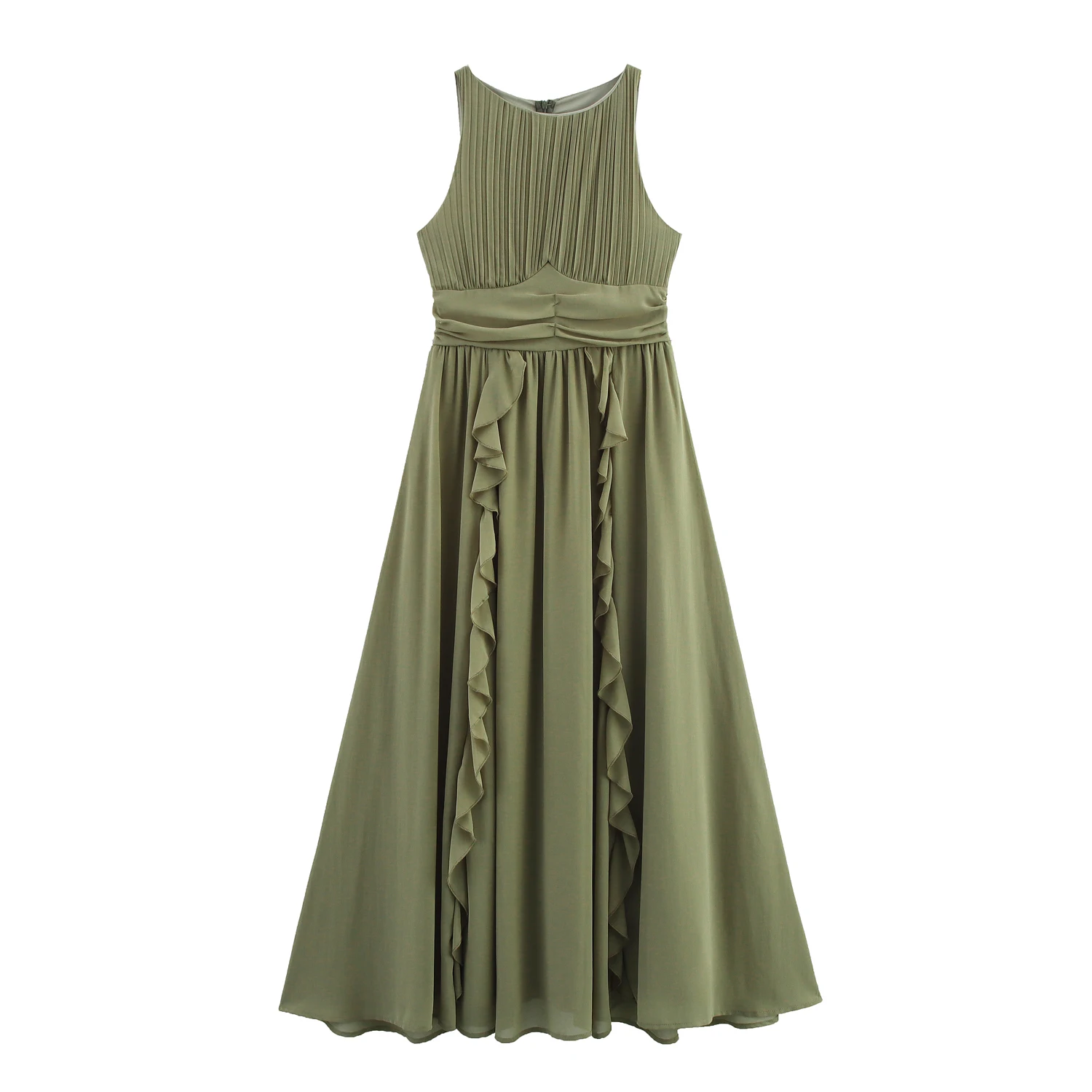 Vestido Longo E Sem Mangas com Barra em Camadas para Mulheres, Moda Primavera, Nova Chegada, Fibra de Poliéster, Cintu...