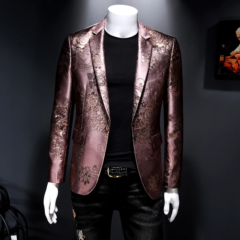 High Quality Men\'s Suit Jacket Fashion Printing New Casual Wedding Stage Party Business Tuxedo Casual Suit Flower Coat M-5XL