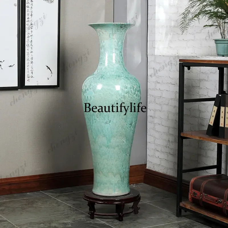 A95 Jingdezhen ceramic floor-to-ceiling vase crystal glaze living room ornament hotel lobby European decoration