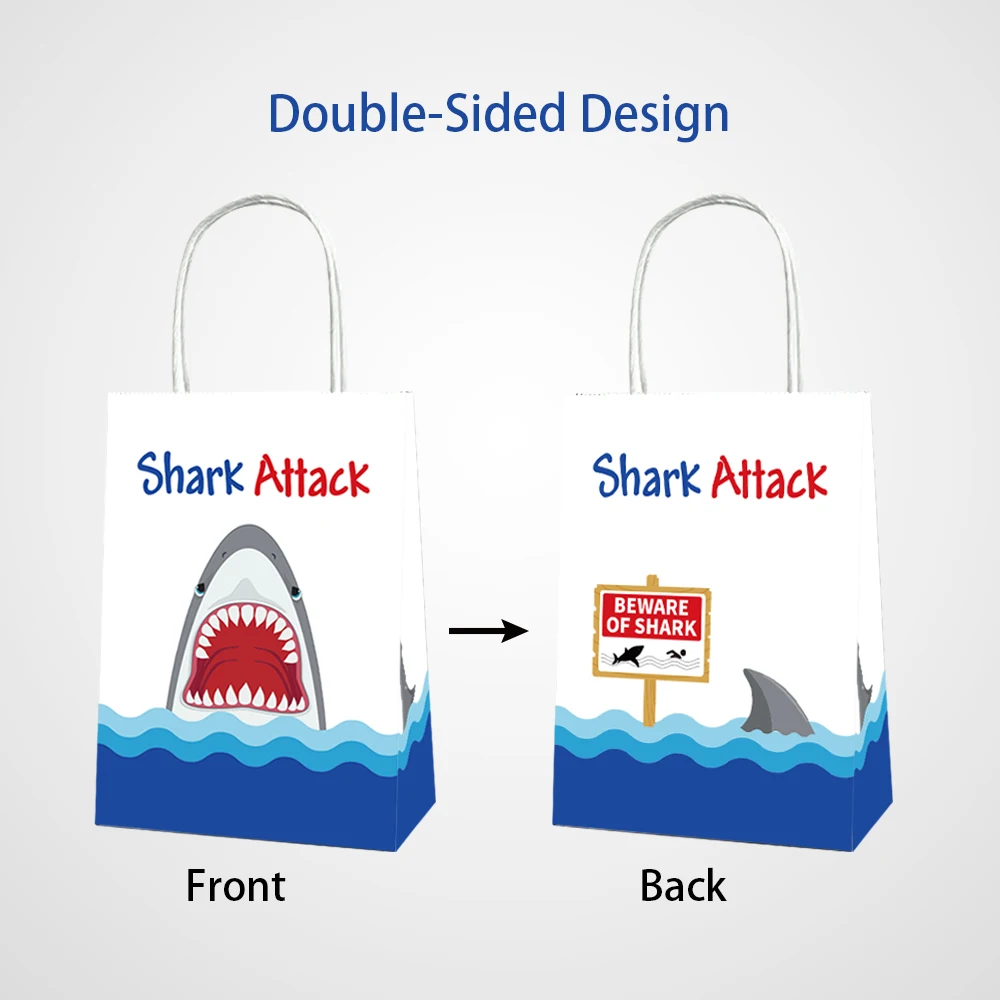 

BD016 12Pcs Kids Blue Sea Animals Shark Attack Baby Birthday Party Portable Tote Paper Gift Bags Baby Shower Party Decorations