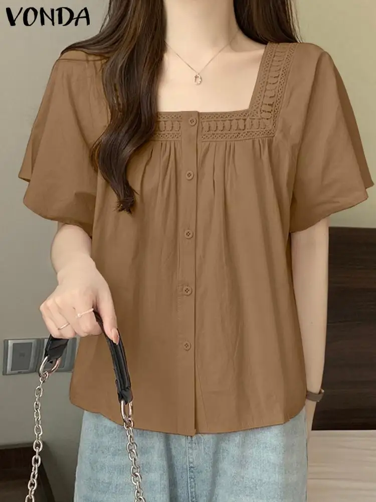 Lässige Bluse 2024 Sommer Frauen elegante einfarbige Hemden vonda lässig kurze Puff ärmel quadratische Hals Tops sexy Strand Blusas