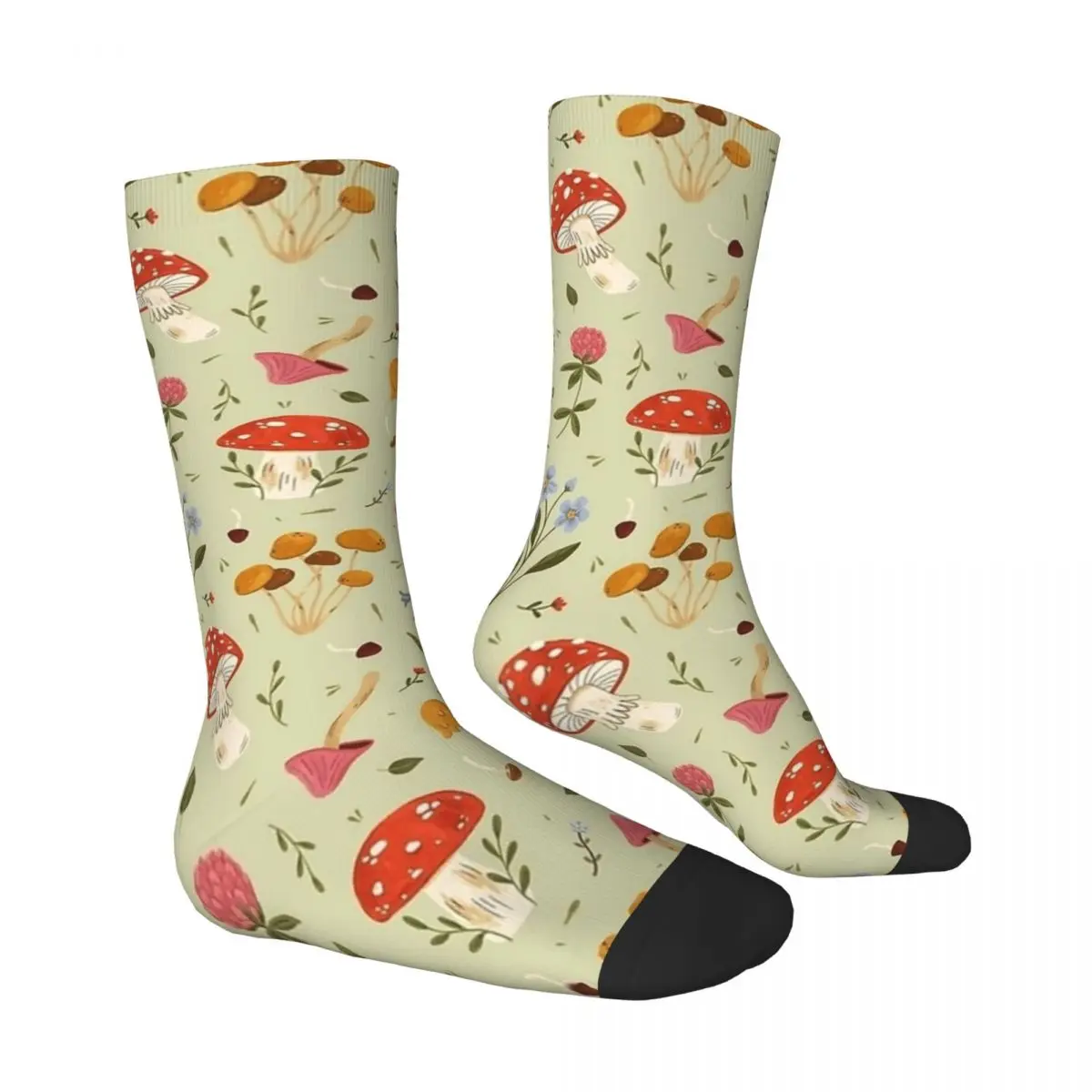 Mushrooms And Wildflowers Stockings Custom Trendy Socks Winter Anti-Slip Socks Adults Men Outdoor Sports Medium Soft Socks