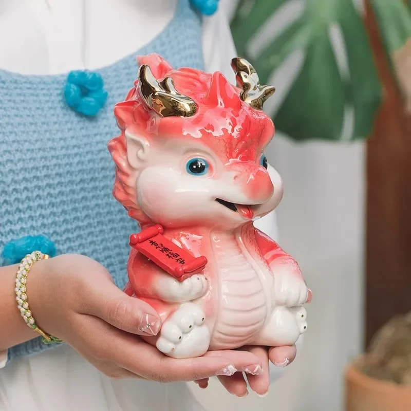 Cute dragon ornament zodiac mascot ceramic unicorn living room office decoration birthday gift