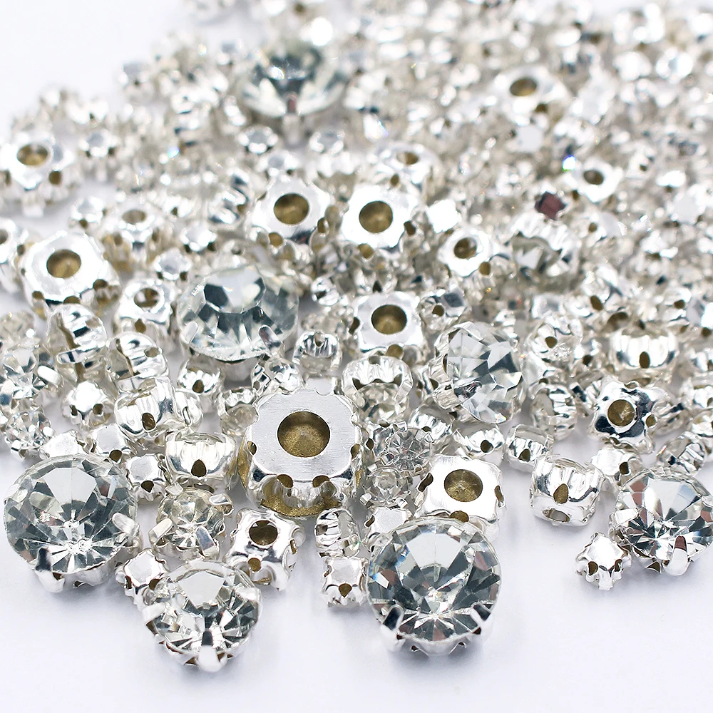 

3mm-10mm Claw Sew On Rhinestones Flatback Shiny Crystals Glass Beads Fabric Crafts Stones Stass Sew On Rhinestones for Clothes