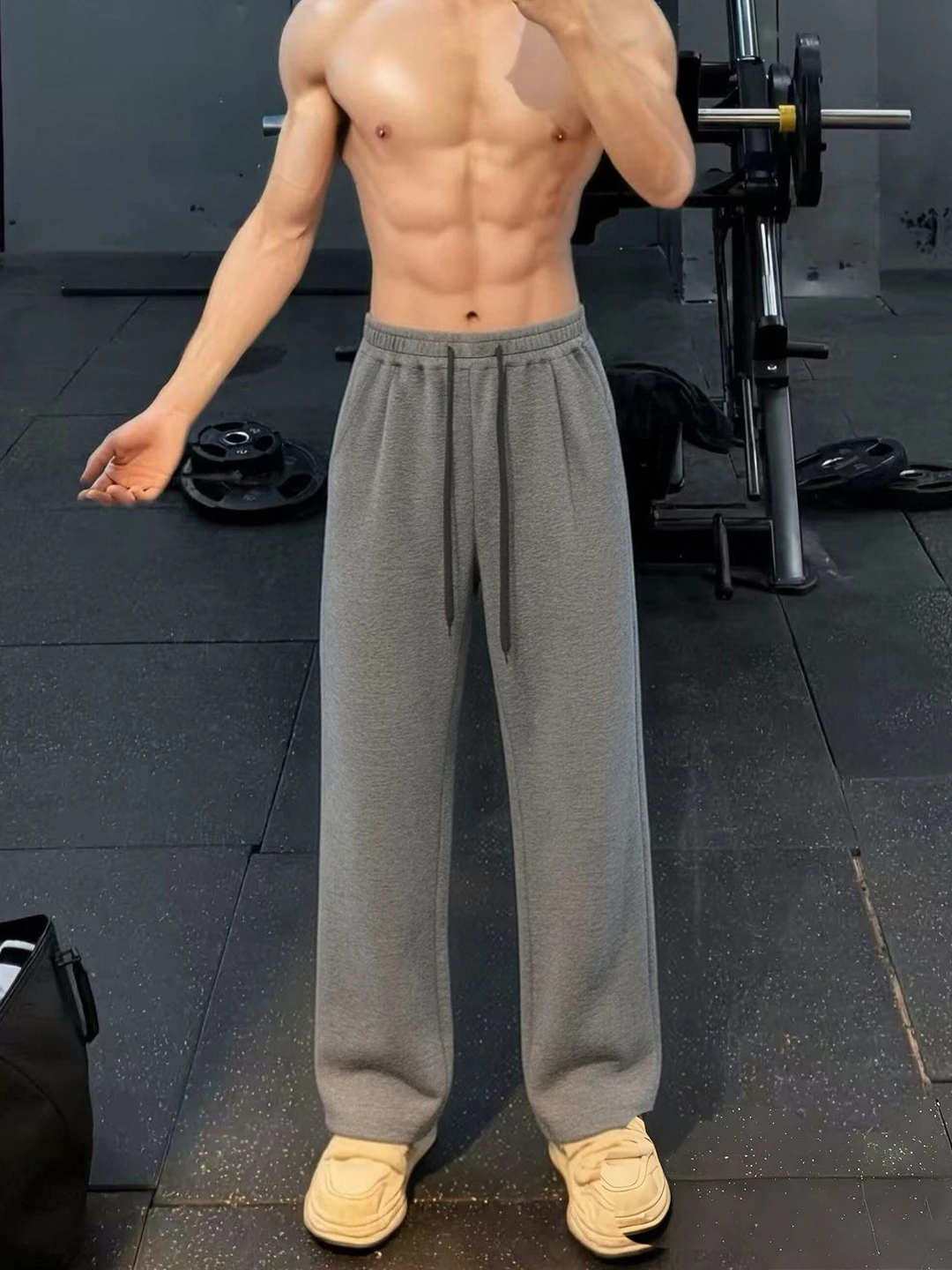 

Deep ey American Sle Men's Fce Lined Wide Leg Casual Pants Fitn Trousers Autumn Winter Drapey Loose Fit Straight Leg