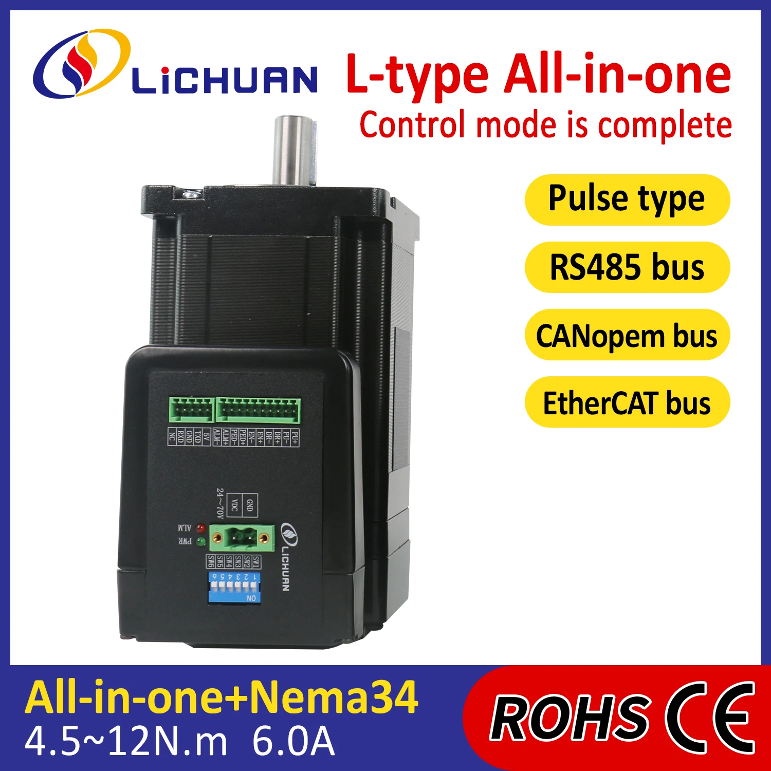 Lichuan 48V 6A 1000PPR 4,5/8,5/10/12N.m Nema34 controlador de Motor integrado 2 fases circuito cerrado controlador de motores paso a paso integrado