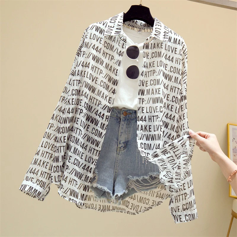 Women's Long Sleeve Chiffon Sun Protection Clothing 2026 New Summer Letter Air Conditioning Open Cardigan Versatile Thin Oute...