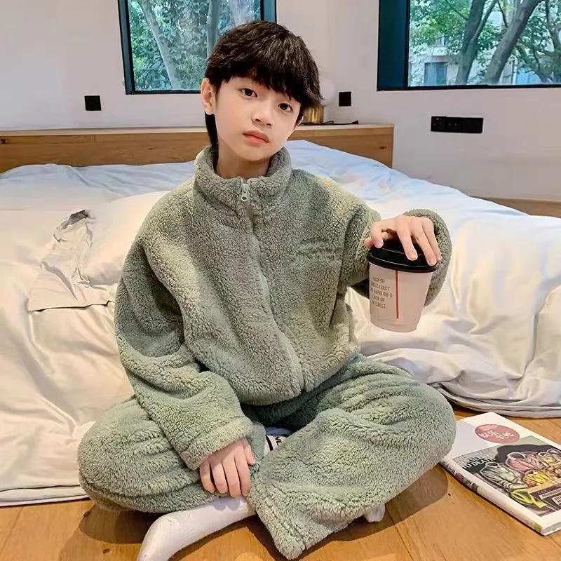 

Boys Thickened Flannel Coral Fleece Pajamas Winter Sleepwear for Toddler Big Kids Home Wear