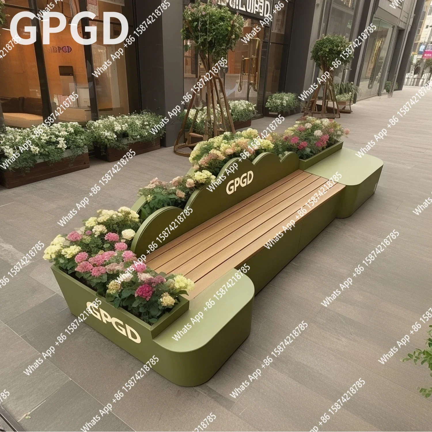 A63 Outdoor combination wrought iron seat Commercial street store partition rust-proof moisture-proof planting flower box seat