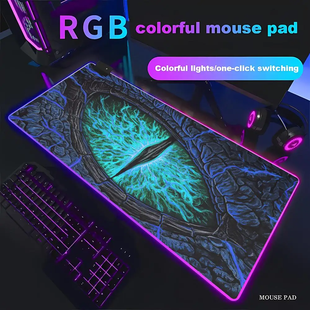 

LED Large Gamer Mousepads Flying Dragon Eye Design Game Pad Anti slip Luminous Desk Mat Backlit Suitable for Boyfriend Gift