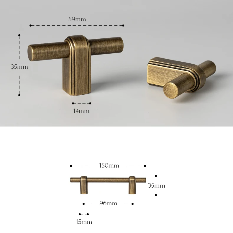 Antique brushed brass wardrobe pull and cabinet knob — supplier illustration 25