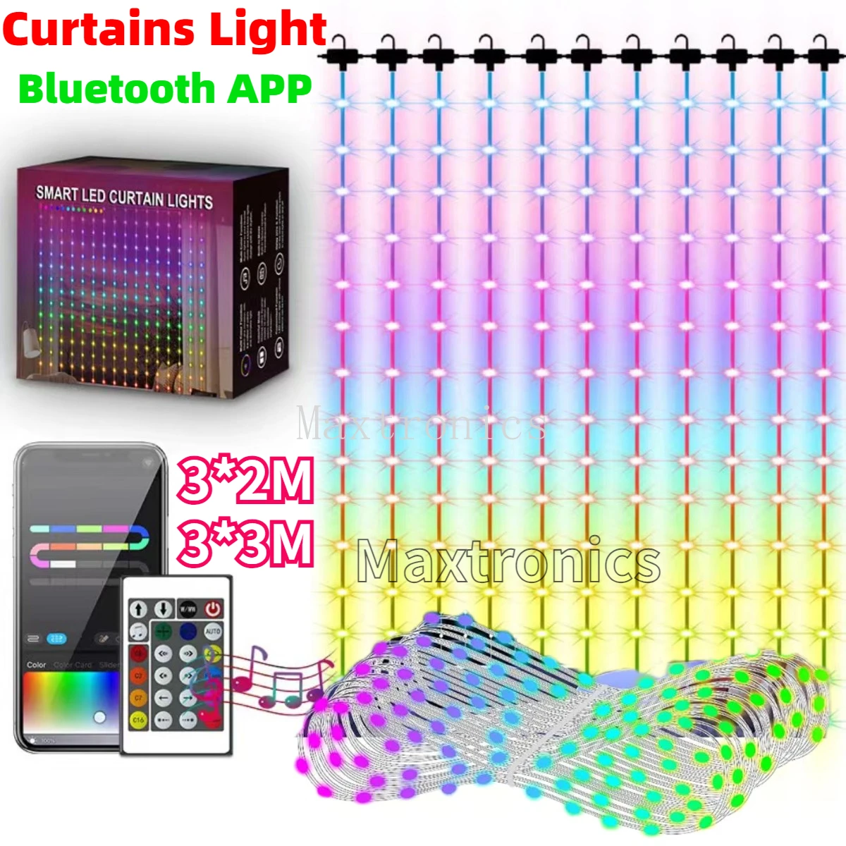 3*2M/3*3M Festa Di Natale Bluetooth Tenda Luce Impermeabile per la Camera Da Letto Soggiorno RGB Colorato Telecomando LED Lampada Fata