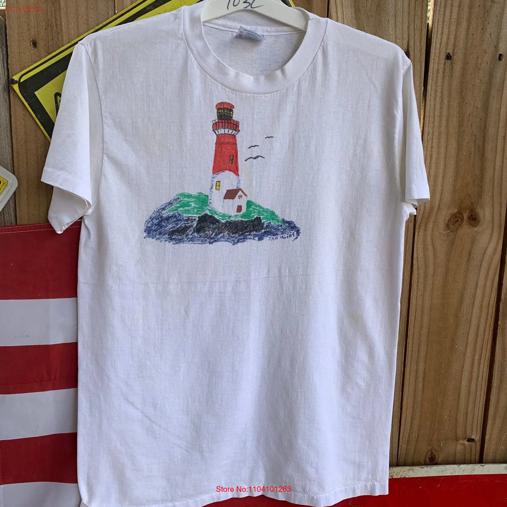 Vintage 90s Lighthouse By Jean Moore T shirt Size M long or short sleeves