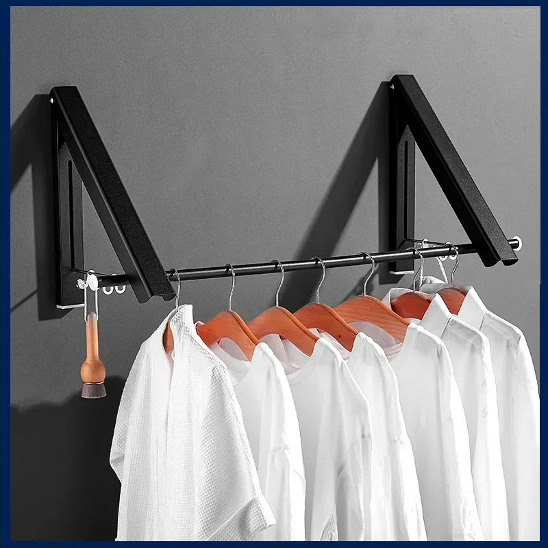 Wall-Mounted Folding Clothes Drying Rod Outdoor Balcony Invisible Hangers Space Aluminum Clothing Rack  Bathroom Accessories