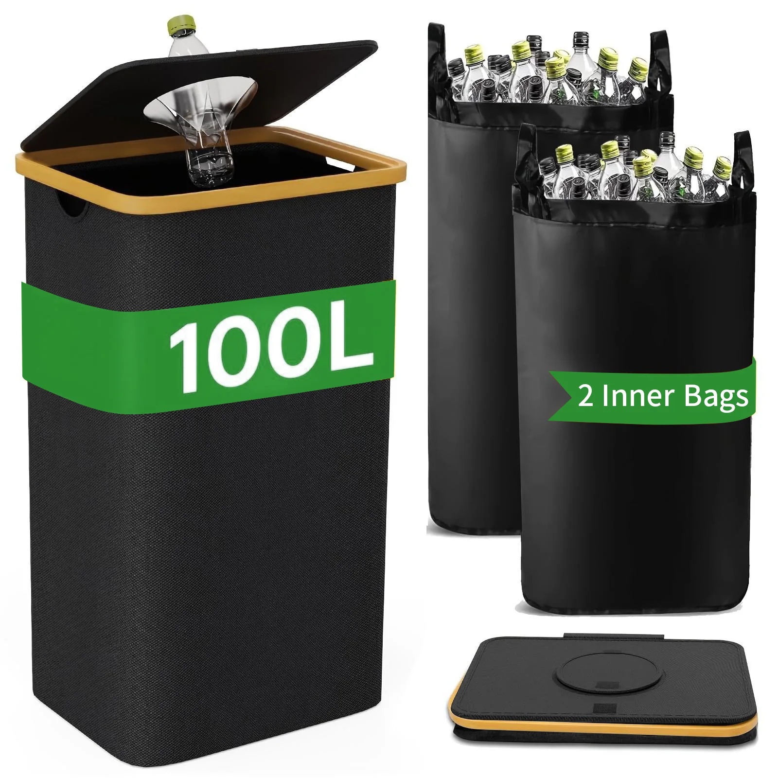 

Large-capacity storage box with inner bag, foldable, for bottles, clothes, toys, recyclable waste, laundry basket, 24/100L