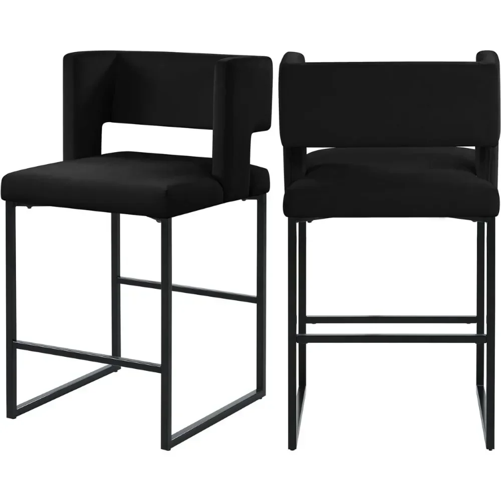 Caleb Collection Modern | Contemporary Counter Height Stool with Unique Square Back and Sturdy Iron Legs