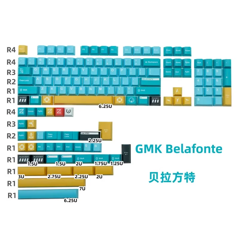 

GMK Belafonte Keycaps 140 Keys PBT Material Cherry Profile DYE-SUB For MX Switch 61/64/68/75/84/87/98/104 Mechanical Keyboard