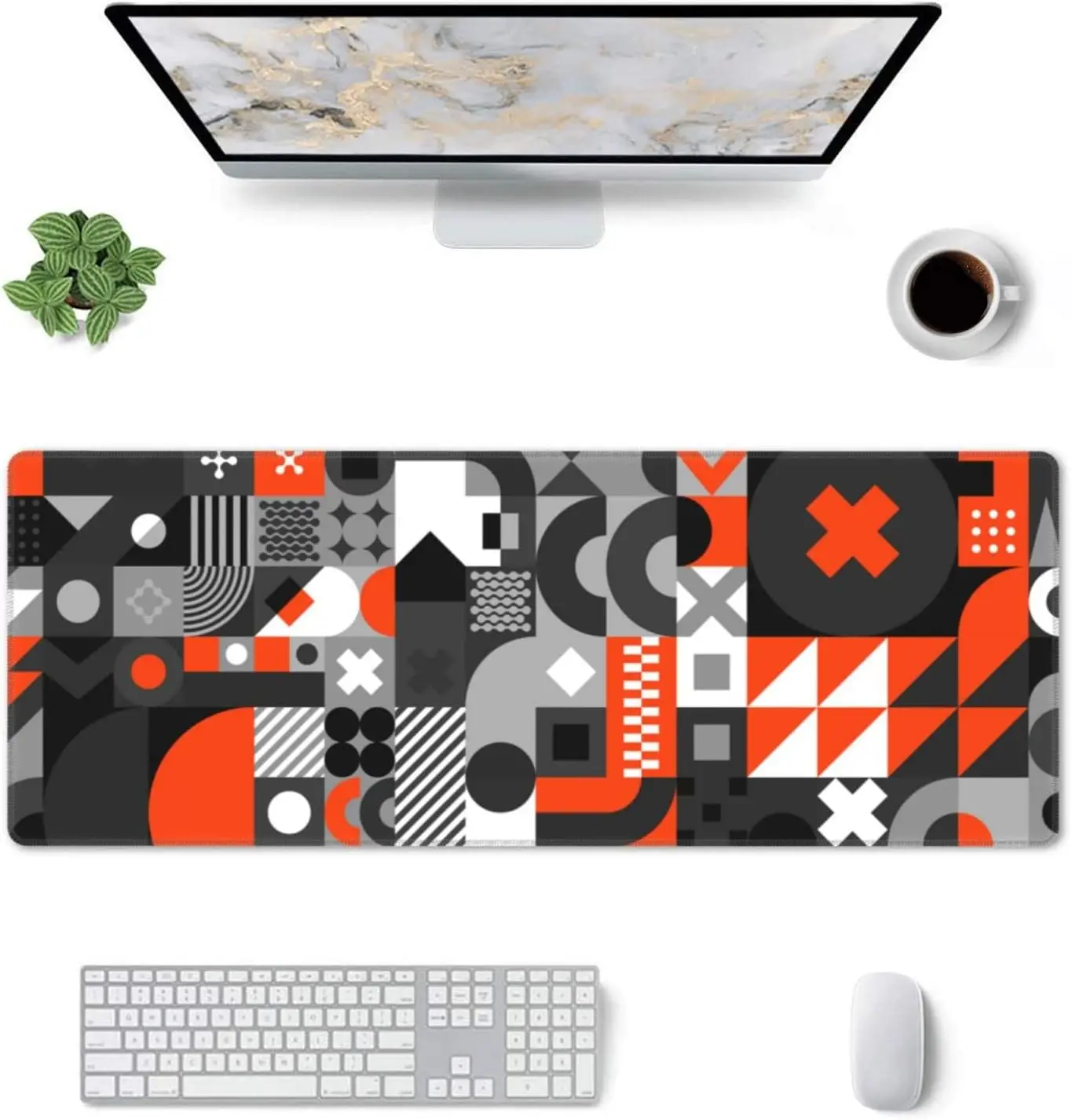 Abstract Geometric XL Large Mouse Pad Extended Pad with Stitched Edge Non-Slip Waterproof Full Long Mousepad  31.5X11.8In