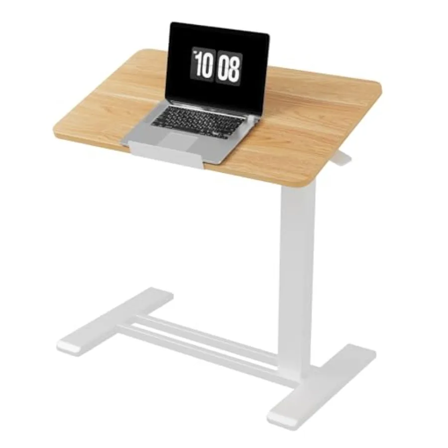 Mobile standing desk for bed or office use, maple wood, natural color, pneumatic height adjustment, 55 tilt, wheels, foldable,