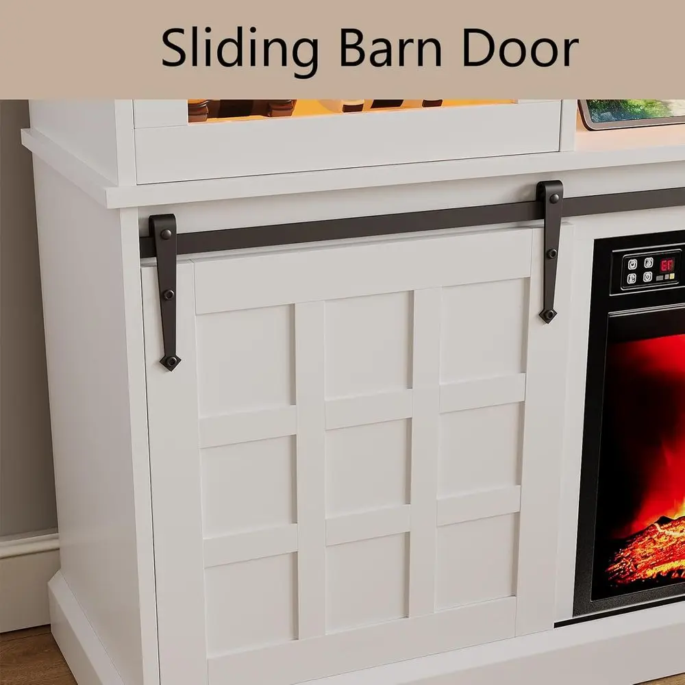 70 مركز ترفيه أبيض ريفي مع أضواء LED ومنافذ طاقة وباب منزلق لـ 80 تلفزيونًا #5