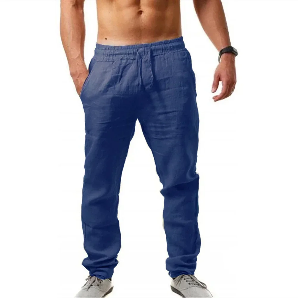 BEVAMA Herren-Hose aus Baumwolle und Leinen, lockere, atmungsaktive Hose mit elastischem Bund, einfarbig, lässige Jogging-Fitness-Hose, Sommer-Sport-Jogginghose 6