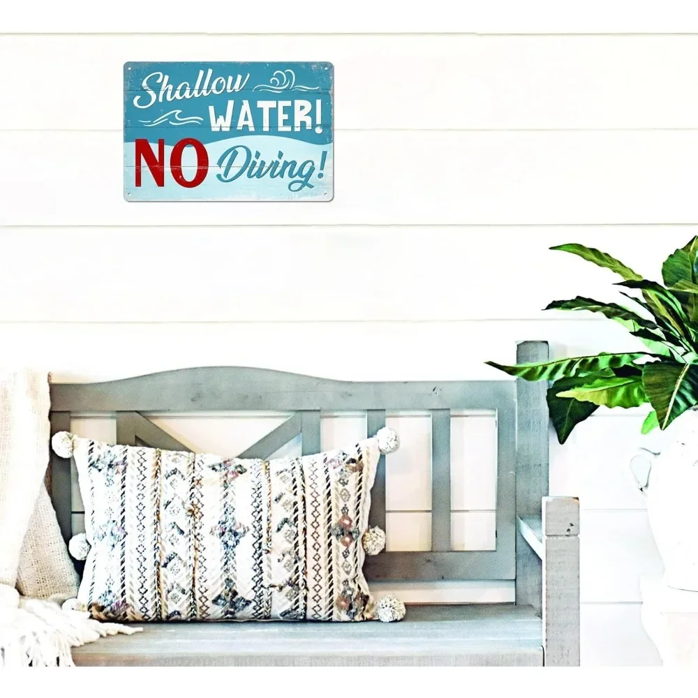 Shallow Water No Diving Funny Pool Rules Metal Tin Sign Vintage Plaque Home Farmhouse Patio Swimming Pool Wall Decor