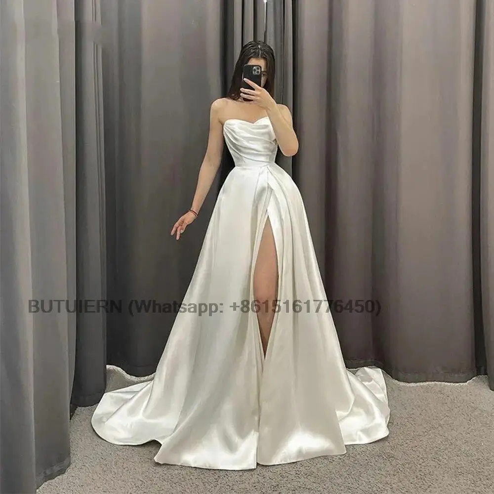 Vestidos de casamento de linha feminina, vestidos de noiva sem alças, partidos laterais, pregas elegantes, festa de casamento querida, vestidos sexy, 2023