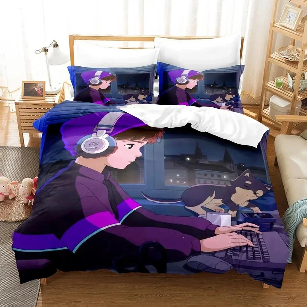 New Lofi Girl Bedding Set Single Twin Full Queen King Size Bed Set Adult Kid Bedroom Duvetcover Sets Anime parure de lit Bed