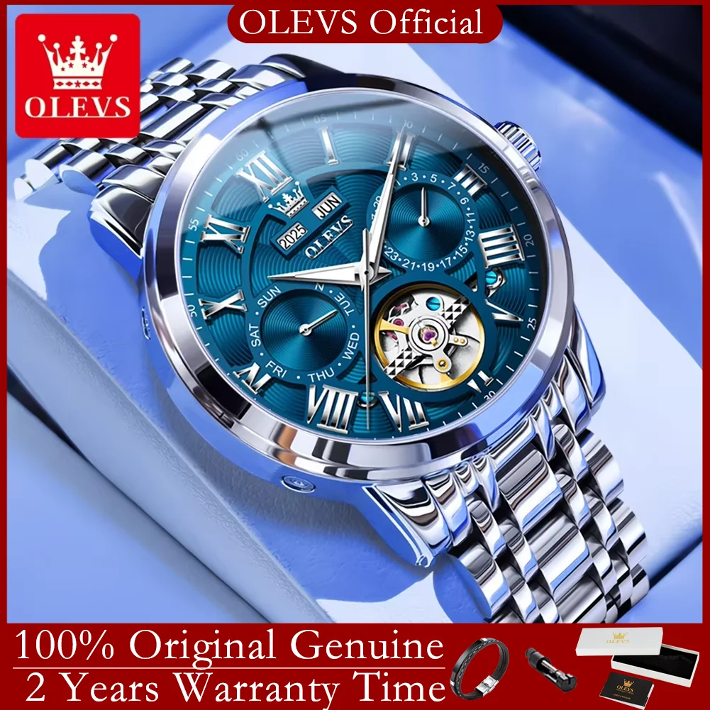 

OLEVS 6668 Original Man Watch Skeleton Flywheel Automatic Mechanical Watches for Men Luxury Roman Numeral Scale Men's Wristwatch