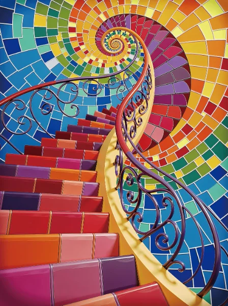 Jigsaw Puzzle 500/1000/1200/2000PCS Colorful Spiral Staircase Mosaic Art Rainbow Tiles Abstract Scene DIY Home Wall Decor