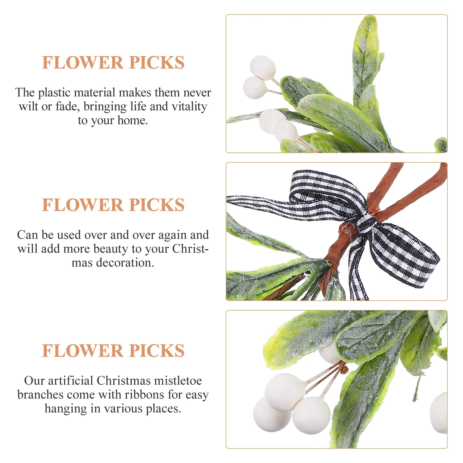 

Artificial Pick Fake Mistletoe Branches Christmas Decor Hanging Mistletoe Stem Flower Picks Home Party Decoration