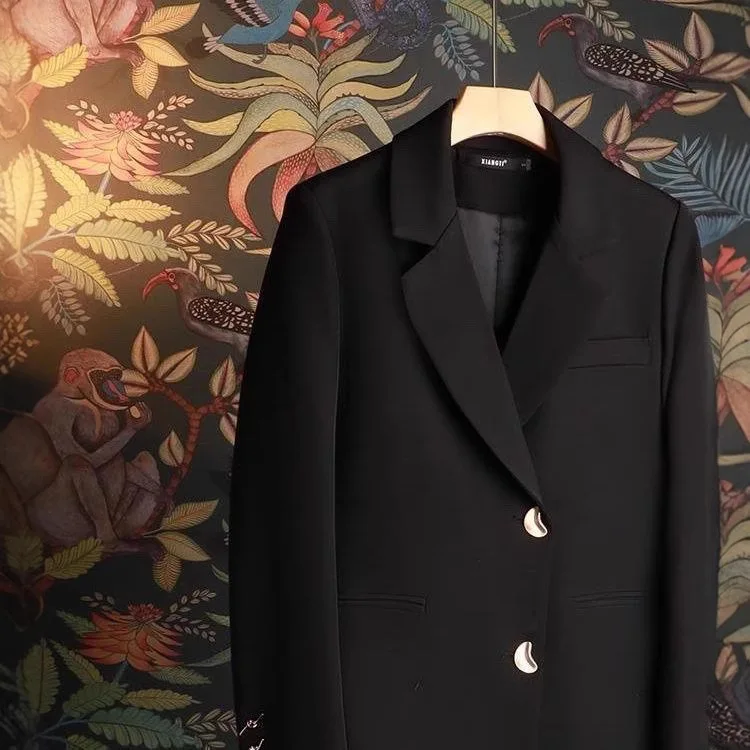 

Женский новый модный блейзер с уникальным дизайном, однотонный, с длинным рукавом, однобортный, с разрезом сзади и карманами, для офиса и повседневной носки