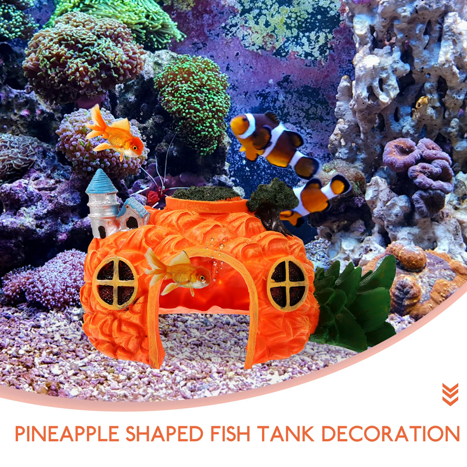 

Pineapple Shelter Aquarium Ornament Resin Craft Fish Tank Decoration Safe for Fish Reptile Terrarium Garden Decor