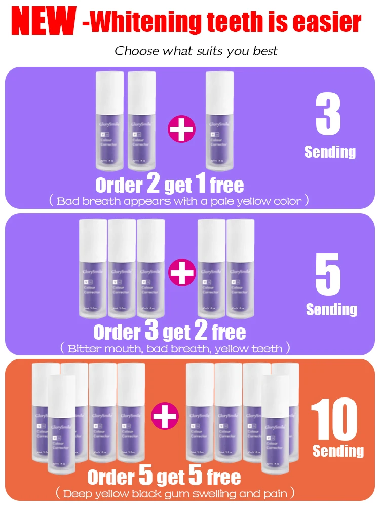 Teeth Whitening Products Purple Toothpaste Tooth Brightening Essence Care Oral Stain Fresh Breath