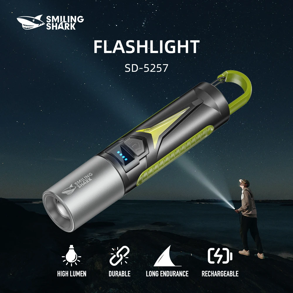 Smiling Shark SD-5257 LED Flashlight, Super Bright Handheld Flashlight, Long-lasting Flash Light Rechargeable for Outdoors