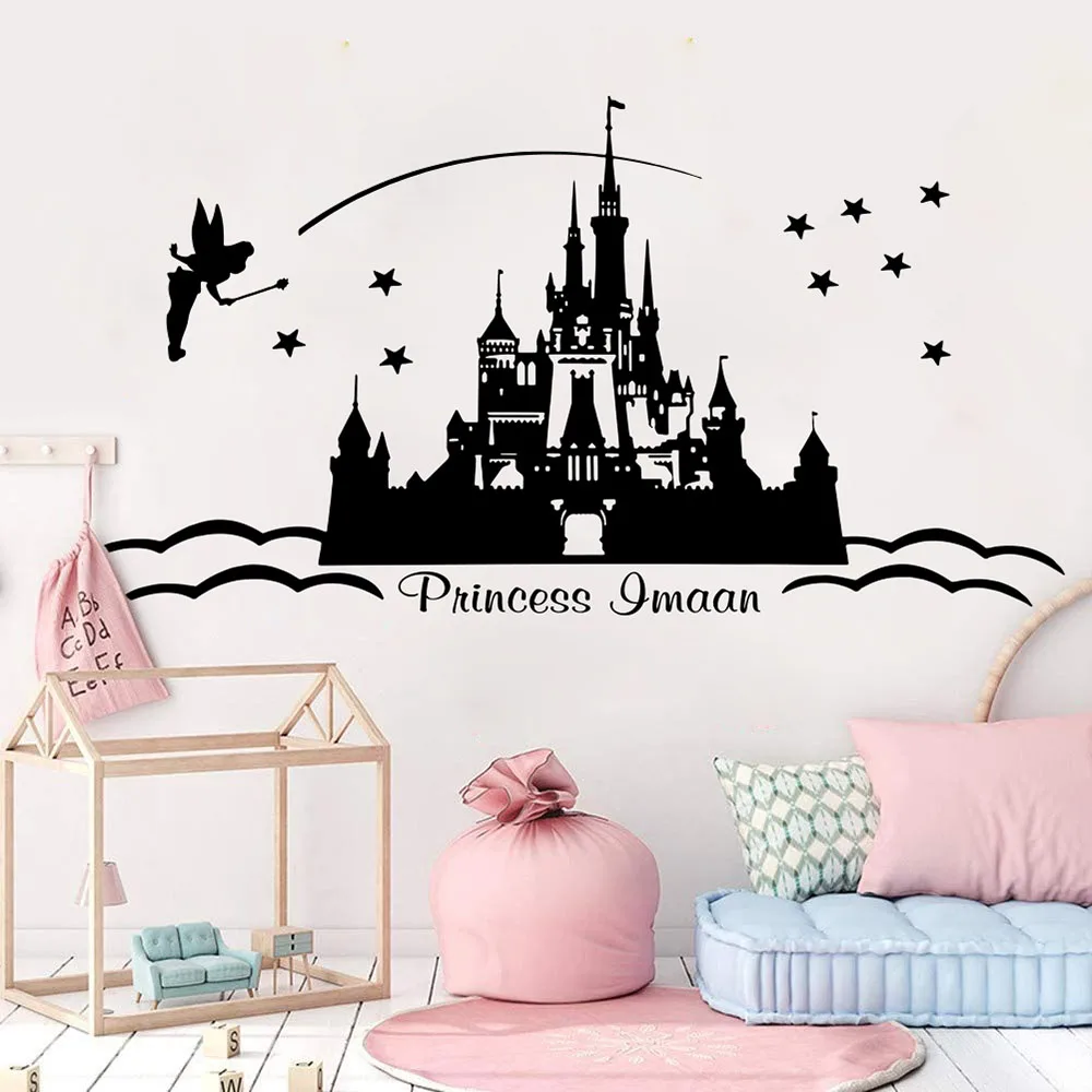 Personalized Name Princess Castle Star Wall Sticker Girl Room Kids Room Custom Name Fairy Tale Wal Decal Playroom Vinyl Home