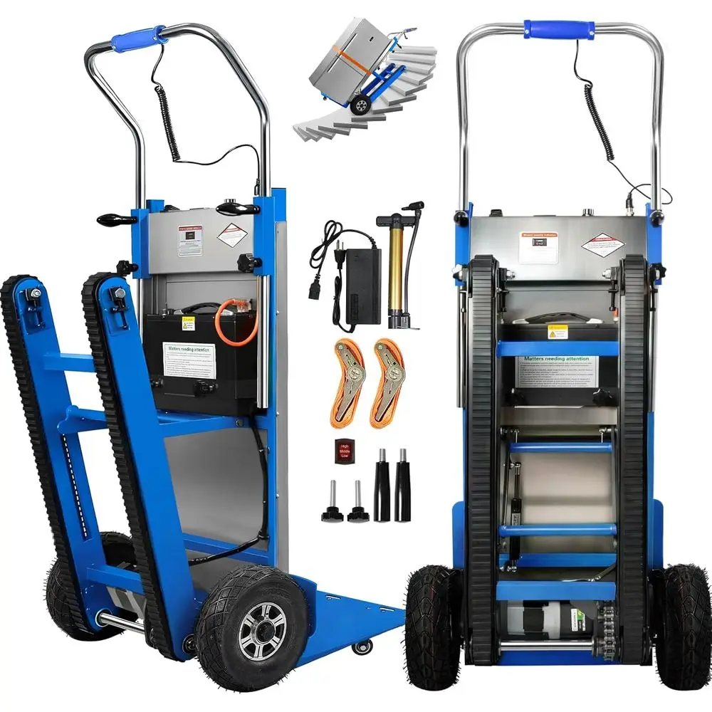 

Электрическая тележка для подъема по лестнице 1250 Вт, грузоподъемность 408 кг, литиевая батарея, страховочный трос, идеально подходит для склада и перевозки мебели