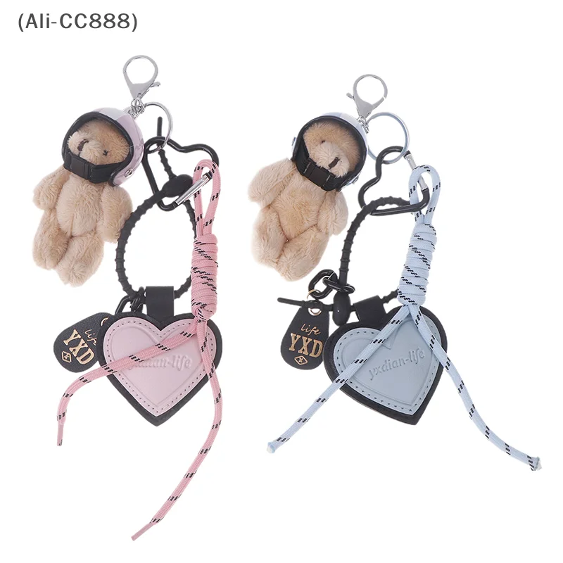 Casco de moda con colgante de oso de peluche, bolso de amor de cuero, llavero de cuerda de escalada, cordón decorativo para bolso, accesorios para bolso de mujer