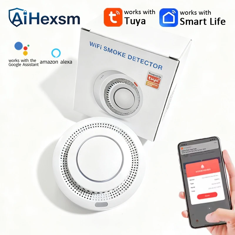 Hot 85DB Tuya WiFi Fire Smoke Detector Real-time Monitoring Remote Alarm Notification App Control Works With Alexa Google Home