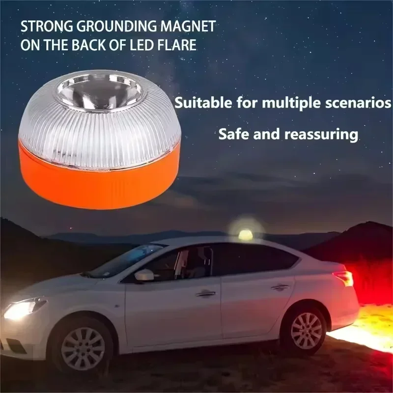 V16 Explosion Flash LED White Emergency Light Yellow Car Traffic Warning Light Flashing Light with Battery Strong Magnetism